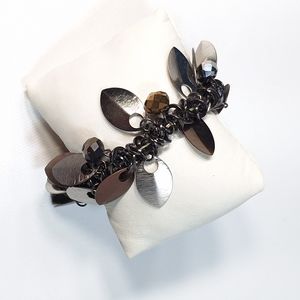 Gunmetal Bronze & Silver Tone Elastic Chain Bracelet